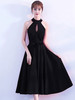 Schwarz Prom Kleider Kurz Cocktailkleid Halter Cutoff Ärmelloses Band Sash Little Black Dress