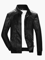Schwarz Radfahrer Jacke 2020 Stand Kragen Naht Design Reißverschluss Lange Ärmel Leder Jacke Für Männer