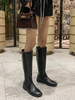 Schwarz Reitstiefel Frauen Round Toe Zip oben flache Weit Calf Boots