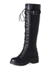 Schwarz Schnürstiefel Frauen Kampfstiefel Runde Kappe Metall Detail Kniehohe Stiefel
