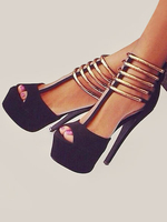Schwarz Sexy Sandalen 2020 Suede PlatFürm Peep Toe T Type Fesselriemen Sandal Schuhe Damen High Heel Sandalen