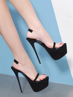 Schwarz Sexy Sandalen Damen Plateau Open Toe Stöckel Absatz Sandale Schuhe High Heel Sandalen