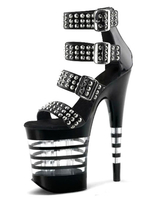 Schwarz Sexy Schuhe 2020 High Heel Sandaletten Frauen Plattform Offene spitze Nieten Sky High Ankle Strap Sandalen
