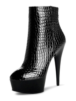 Schwarz Sexy Schuhe 2020 Damen Round Toe Patterned Stiletto-Absatz Booties Stiefelettes