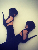 Schwarz Sexy Schuhe Frauen Schuhe Wildleder Peep Toe Criss Cross High Heels