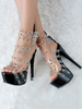 Schwarz Sexy Schuhe High Heel Sandalen Plattform offene Zehe Nieten Riemchen Sandalen