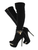 Schwarz Sexy Schuhe Plattform Mandel Schnalle Detail Reißverschluss High Heel Overknee Stiefel