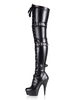 Schwarz Sexy Stiefel 2020 Damen Platfürm Schnalle Detail Schnüren Über die Knie Stiefel High Heel Oberschenkelhohe Stiefell