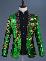 Schwarz-Silber Herren-Retro-Langarm-Bühnenaufführungs-Business-Freizeit-Anzugoberteil