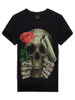 Schwarz Skull Cartoon Print T-Shirt mit kurzen Ärmeln Baumwolle T-Shirt für Männer