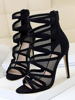 Schwarz-Sommer-Aufladungen öffnen Zehe-Chic Stiletto Solid Color Suede Frauen Sommer Suede