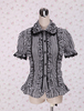 Schwarz weiß karierte Lolita Bluse Kurzarm Rüschen Lace Trim
