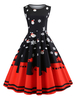 Schwarz Weihnachten-Motiv Rockabilly Kleid 1950er Jahre mit Rundkragen gemischten Baumwollen Petticoat Kleid