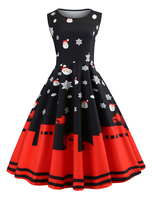 Schwarz Weihnachten-Motiv Rockabilly Kleid 1950er Jahre mit Rundkragen gemischten Baumwollen Petticoat Kleid