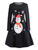 Schwarz Weihnachten-Motiv Rockabilly Kleid mit langen Ärmeln und Rundkragen 1950er Jahre gemischten Baumwollen Petticoat Kleid