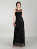 Schwarze Abendkleider Maxi Pailletten Abiballkleid Illusion Neck Semi Formal Dress