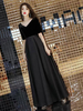 Schwarze Abendkleider Samt Satin Patchwork Halbarm A Line Abendkleider