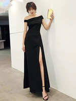 Schwarze Abendkleider Sexy Split Bodenlangen Abendkleider