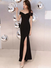 Schwarze Abendkleider Sexy Split Off The Shoulder Mermaid Prom Kleider