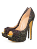 Schwarze Abendschuhe Frauen Peep Toe Plattform High Heels Glitter Party Schuhe