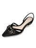 Schwarze Ballerinas Frauen Spitzen Zehen Strass Slingbacks Flache Schuhe