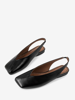 Schwarze Ballerinas mit Slingback-Schnalle und quadratischer Zehenpartie