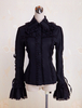 Schwarze Baumwolle Lolita Bluse lange Hime Ärmel Spitze Lace Trim Turn-Down-Kragen