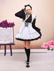 Schwarze Baumwolle Lolita OP Kleid und weißer Schürze Langarm mit Schnürung