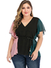 Schwarze Bluse für Frauen High Low Design Schnürung V-Ausschnitt Kurzarm Polyester Casual Summer Tops