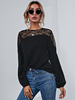 Schwarze Bluse für Frauen Langarm Juwelenhals Polyester Spitze Sommer T-Shirt