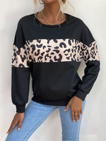 Schwarze Bluse für Frauen mit langen Ärmeln Polyester Zweifarbiges Stretch-Piping Jewel Neck T-Shirt