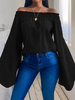 Schwarze Bluse für Frauen Polyester trägerlos lässig Langarm Sommer Tops