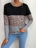 Schwarze Bluse mit langen Ärmeln Farbblock Stretch Jewel Neck Polyester Damen T-Shirt