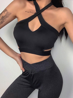 Schwarze Cami Top Straps Hals Baumwollmischung Sexy Frauen Camis