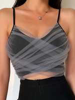 Schwarze Cami Top Tüll lässige Frauen Sommer Tops
