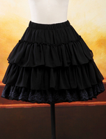 Schwarze Chiffon Lolita Rock Schichten Rüschen Lace Trim