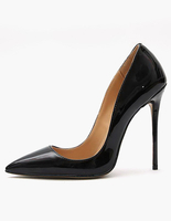 Schwarze Damen High Heels 2021 Spitzschuh Slip On Pumps Frauen Kleid Schuhe in Schwarz