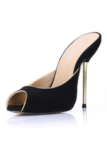 Schwarze Damen Pantoletten mit Peeptoe