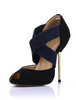 Schwarze Damen Peeptoe-Pumps aus Veloursleder mit High-Heels