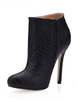 Schwarze Damen Stiefeletten aus PU mit Fischhautmustern und Reißverschluss