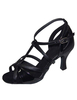Schwarze Damen Tanzschuhe aus PU mit Fesselriemchen und Kitten Schuhe