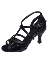 Schwarze Damen Tanzschuhe aus PU mit Fesselriemchen und Kitten Schuhe