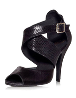 Schwarze Damen Tanzschuhe aus Satin mit Schnallen und High-Heels