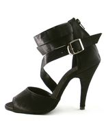 Schwarze Damen Tanzschuhe mit Fesselriemchen und Pfennigabsätzen