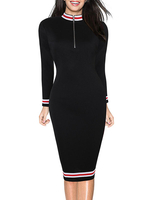Schwarze figurbetonte Kleider Frauen Stehkragen Langarm Bleistiftkleid