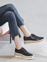 Schwarze flache Oxfords Frauen runde Zehen schnüren Freizeitschuhe