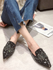 Schwarze flache Pantoletten Wildleder Leder spitze Zehen Strass Slip On Slide Schuhe
