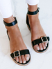 Schwarze flache Sandalen für Damen Schnalle flache PU-Leder Chic Sommer flache Sandalen