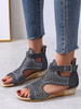 Schwarze flache Sandalen für Frauen Schneiden Sie flache Mikrofaser Chic Open Toe Sommersandalen aus