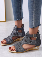 Schwarze flache Sandalen für Frauen Schneiden Sie flache Mikrofaser Chic Open Toe Sommersandalen aus